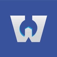 the w logo on a blue background