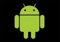 a green android logo on a black background