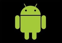 a green android logo on a black background