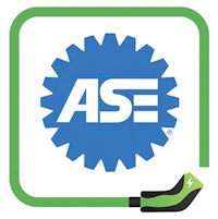 the ase logo with a green hose