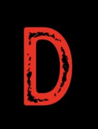 a red letter d on a black background