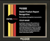 toyota dealer product report recognition plaque