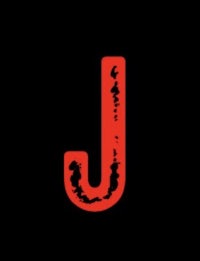 a red letter j on a black background